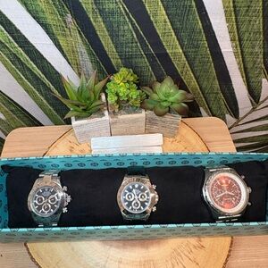 Stylish Watch Trio with Silver and Orange Accents